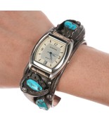 7 3/8&quot; Vintage Navajo silver and turquoise cuff watch bracelet - £293.86 GBP