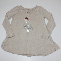 Poof! Girl&#39;s Beige Swing Sweater Top with Sequin Flamingo in Santa Hat s... - £7.81 GBP