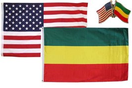 AES Wholesale Combo USA &amp; Ethiopia Country 3x5 3x5 Flag &amp; Lapel Pin Fade Resis - £7.75 GBP