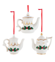 Kurt Adler Set Of 3 Porcelain Holiday Formal Holly Teapot Xmas Ornaments J7790 - £19.77 GBP