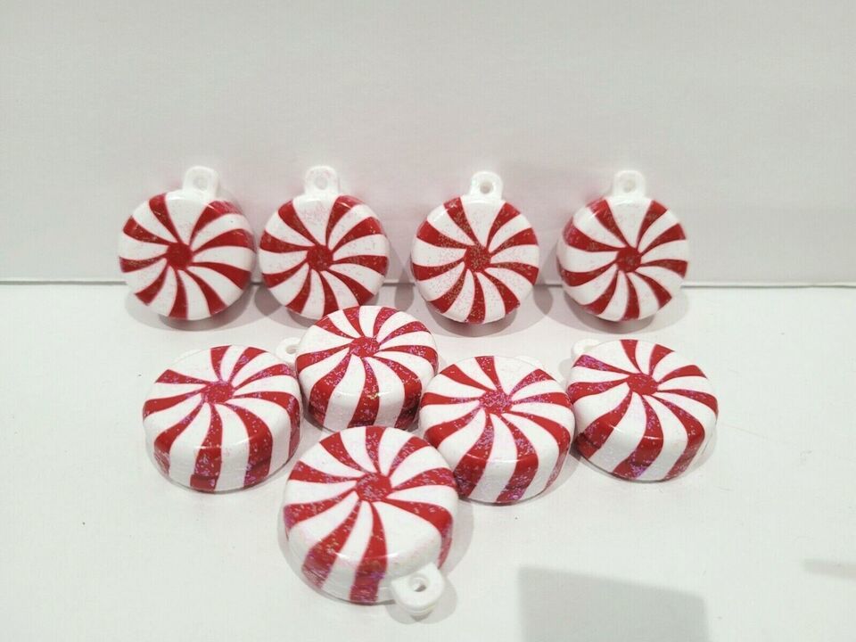 9 Mini Peppermint Candy Cane Christmas Red White Tree Ornaments Decor Cr... - $13.61