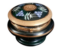 Green Bohemian Enameled Coralene under Heavy Gold Glass Box with Lid C.1900 5.5&quot; - $108.90