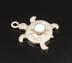 925 Sterling Silver - Vintage Fire Opal Flat Sea Turtle Pendant - PT21238 - $35.64