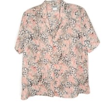 DonnKenny Size 1X Womens Blouse Short Sleeve Button Front V-Neck Pink Floral - £11.13 GBP