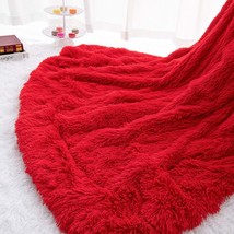 Homore Soft Fluffy Blanket Fuzzy Sherpa Plush Cozy Faux Fur Throw, 50&#39;&#39;X60&#39;&#39; Red - £31.96 GBP