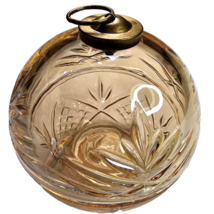 Amber Peach Glass Bowl Dish With Lid Cut Glass Diamond Design Ornament L... - $22.99