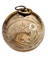 Amber Peach Glass Bowl Dish With Lid Cut Glass Diamond Design Ornament L... - $22.99