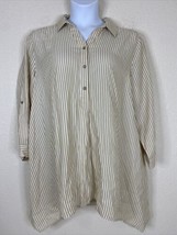 Multiples Womens Plus Size 1X Tan Striped Popover Tunic Blouse 3/4 Sleeve - $7.94