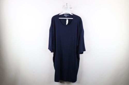 Deadstock Vintage Ralph Lauren Mens XLT Knit Short Sleeve V-Neck T-Shirt Blue - $59.35