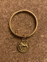 Vintage Bloomed Gold Lion Passant Knight Medal Charm Keychain Large Keyring - $11.75