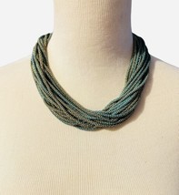 Verdigris Multi Strand Thick Mesh Statement Necklace - £15.42 GBP