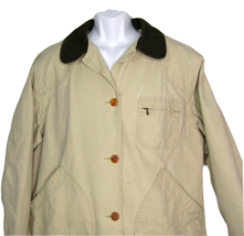 Vintage LL Bean Canvas Beige Barn Chore Jacket Button Printed Lining Size LP - £31.40 GBP