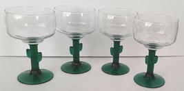 Libbey Cactus Margarita Glasses, Set of 4 Green Stems with Crystal Top  - £20.00 GBP