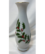 Vintage R H Macy Porcelain Holiday Christmas Vase Holly &amp; Berries 6.5&quot; J... - £22.76 GBP