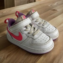 Nike Court Borough Low 2 Girls Size 6 C White Pink Shoes BQ5451-111 Sneaker - £17.40 GBP