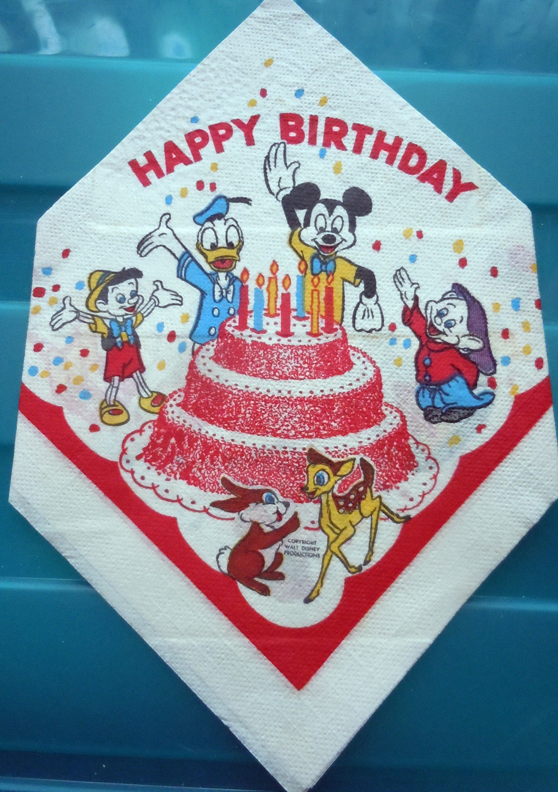 Vintage Mid Century Happy Birthday Disney Party Napkin 1950s - $5.99