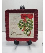 Cracker Barrel Rejoice Winter Holiday Glass Plate 8&quot; Square Celebrate Holly - £5.91 GBP