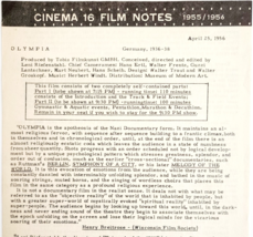1956 Cinema 16 Film Notes Olympia Riefenstahl WW2 Germany Doc Original 2... - €24,03 EUR