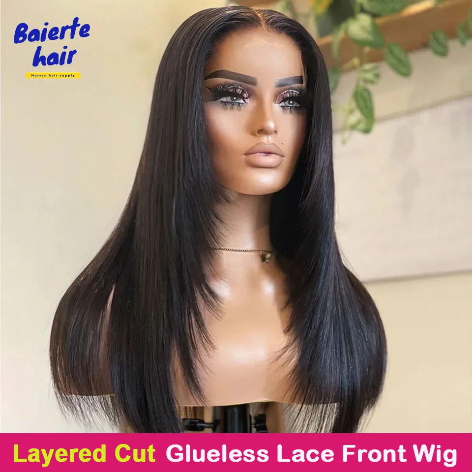 Layered Wig Straight Lace Front Human Hair Wigs for Women 16-24 Raw Indian - £61.50 GBP+