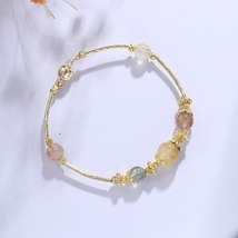 Luxury Gold Plating Multicolor Natural Rutilated Quartz Crystal Beaded Bracelets - £14.58 GBP