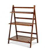 3-Tier Bamboo Ladder Shelf Foldable Plant Flower Bookshelf-Brown - Color... - $102.80 CAD
