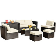 8 Pieces Patio Space-Saving Rattan Furniture Set with Storage Box and Waterproof - €779,58 EUR