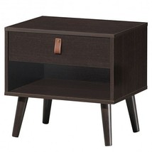 Nightstand Bedroom Table with Drawer Storage Shelf-Brown - £90.47 GBP