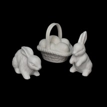 Porcelain Bisque Easter Bunny Rabbits and Easter Basket Table Decor Lot of 3  - £11.77 GBP