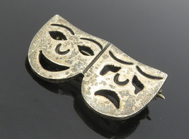 MEXICO 925 Sterling Silver - Vintage Dramatic Theater Mask Brooch Pin - BP3276 - $47.31