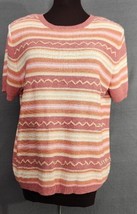 Ruby Rd. Woman PRETTY PINK Beads Multicolor Fancy Knit Short Sleeve Swea... - $14.95