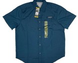 Eddie Bauer Men&#39;s Button Front  Woven Tech Blue Shirt Medium Snag on front - £11.62 GBP