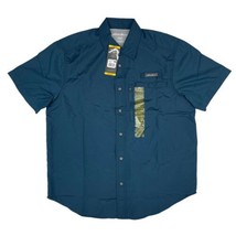 Eddie Bauer Men&#39;s Button Front  Woven Tech Blue Shirt Medium Snag on front - £11.69 GBP