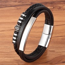 Stainless Steel Genuine Leather Bracelet For Men Geometrically Irregular Graphic - £11.11 GBP