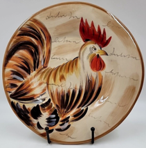 Tabletops Gallery Romalo Rooster Plate 9 1/2&quot;  Art Pottery Hand Crafted Painted - £13.36 GBP