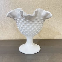 Vintage Fenton Hobnail White Milk Glass Footed Comport Bowl  with Ruffle... - £10.11 GBP