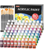 80 Colors Acrylic Paint,  Acrylic Paint Set with 12 Paint Brushes, 2Oz/6... - £61.23 GBP