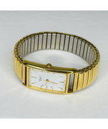 Vintage Caravelle Bulova Tank Watch Unisex Mens Ladies Gold Tone Flex Band - £39.06 GBP