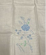 Lot 2 Vintage Linen Embroidered Blue Floral Table Cloth Napkins Towel 20... - £29.52 GBP