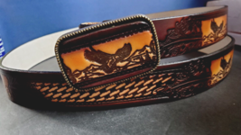 EAGLE FLYING Basket Weave Genuine  Leather Belt with Matching Leather bu... - $34.65