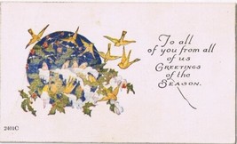 Postcard Christmas From All Of Us Greetings Of The Season Birds Mistletoe - £2.36 GBP