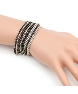 Gold Tone Bracelet With Black Overlay &amp; Swarovski Style Crystals - $49.19 CAD