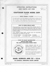 1960s Craftsman 113.22452  10&quot; Tilt-Arbor Floor Model Saw Instructions - $20.24