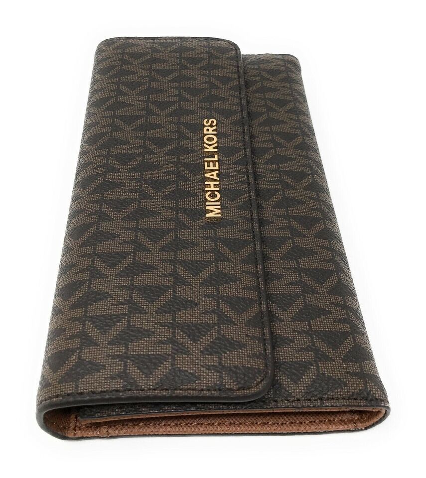 Michael Kors Jet Set Large Trifold Brown Signature Wallet 35F8GTVF3B NWT $298