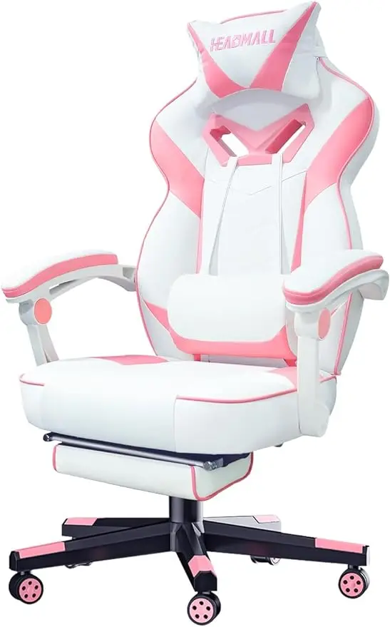 HEADMALL Pink Gaming Chair with Footrest Ergonomic Oversized Manufactured by - £342.81 GBP