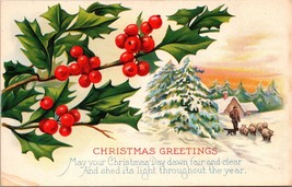 Vintage Early 1900&#39;s Christmas Postcard sheep hunter holly dog nostalgic a4 - £17.01 GBP
