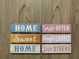 Home Sweet Home Smile Laugh Love Decorative Wooden Hanging Home Sign Plaque 6x6&quot; - £8.26 GBP