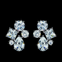 1.25 CT Round Simulated Diamond Cluster Stud Earrings 14K White Gold Plated - £59.02 GBP