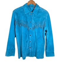 NWT Vintage Chico&#39;s Leather Suede Shirt Jacket M Fringe Western Turquois... - $45.00