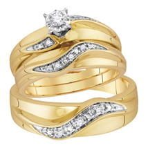 10kt Yellow Gold Round Diamond Solitaire Matching Bridal Wedding Ring Band Set - £569.62 GBP