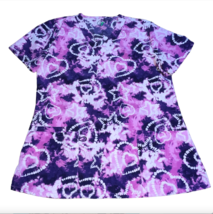 GT Scrub Top Shirt Nurse Vet Shirt S Small Purple Pink Heart Star Tie Dye - £15.71 GBP